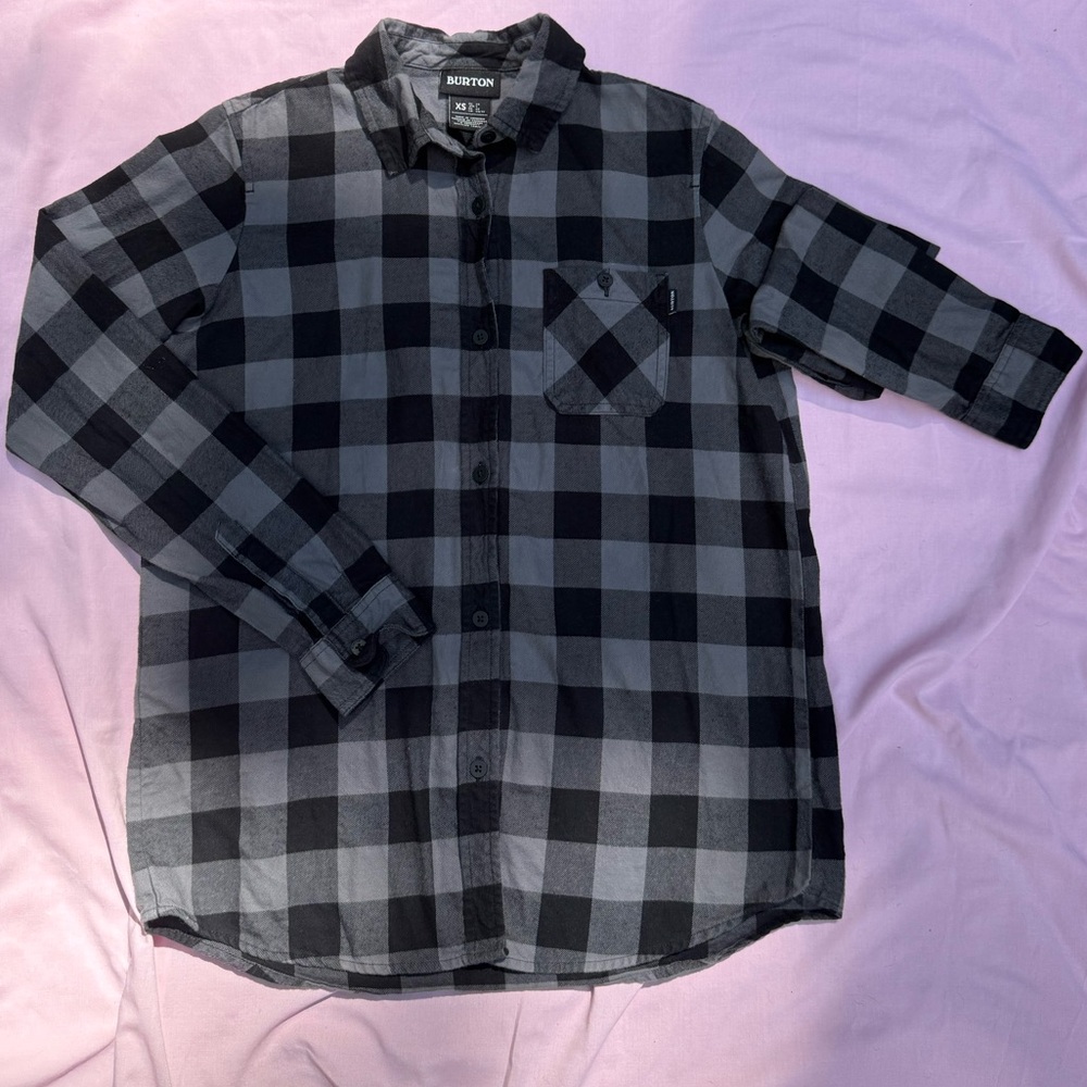 Burton Women's Black and Gray Plaid Button-Down Shirt